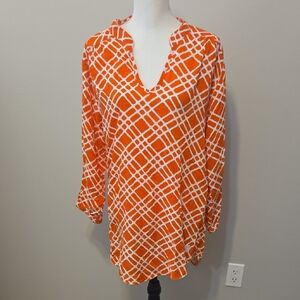 Pressbox Orange and White Graphic Long Sleeve Tunic